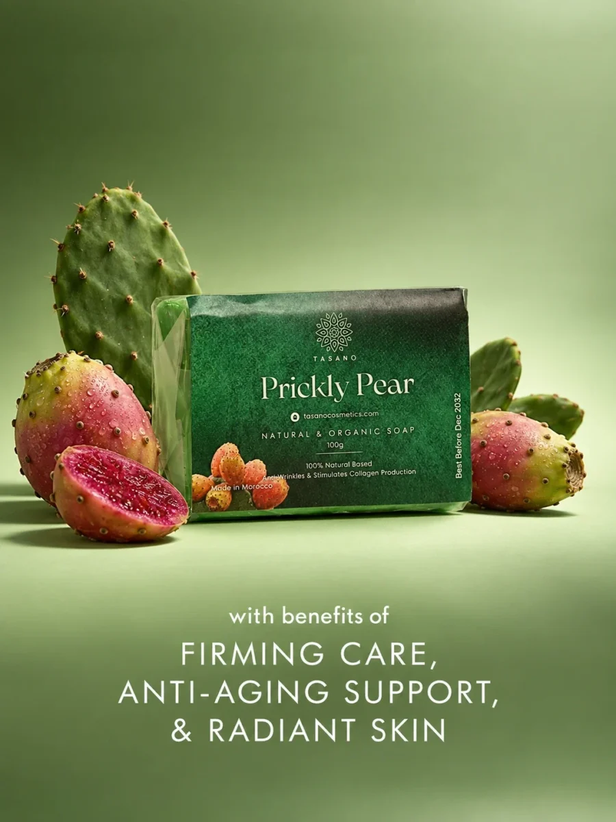 Moroccan prickly pear soap for anti-aging skincare, mature skin, fine lines and firmer-looking skin