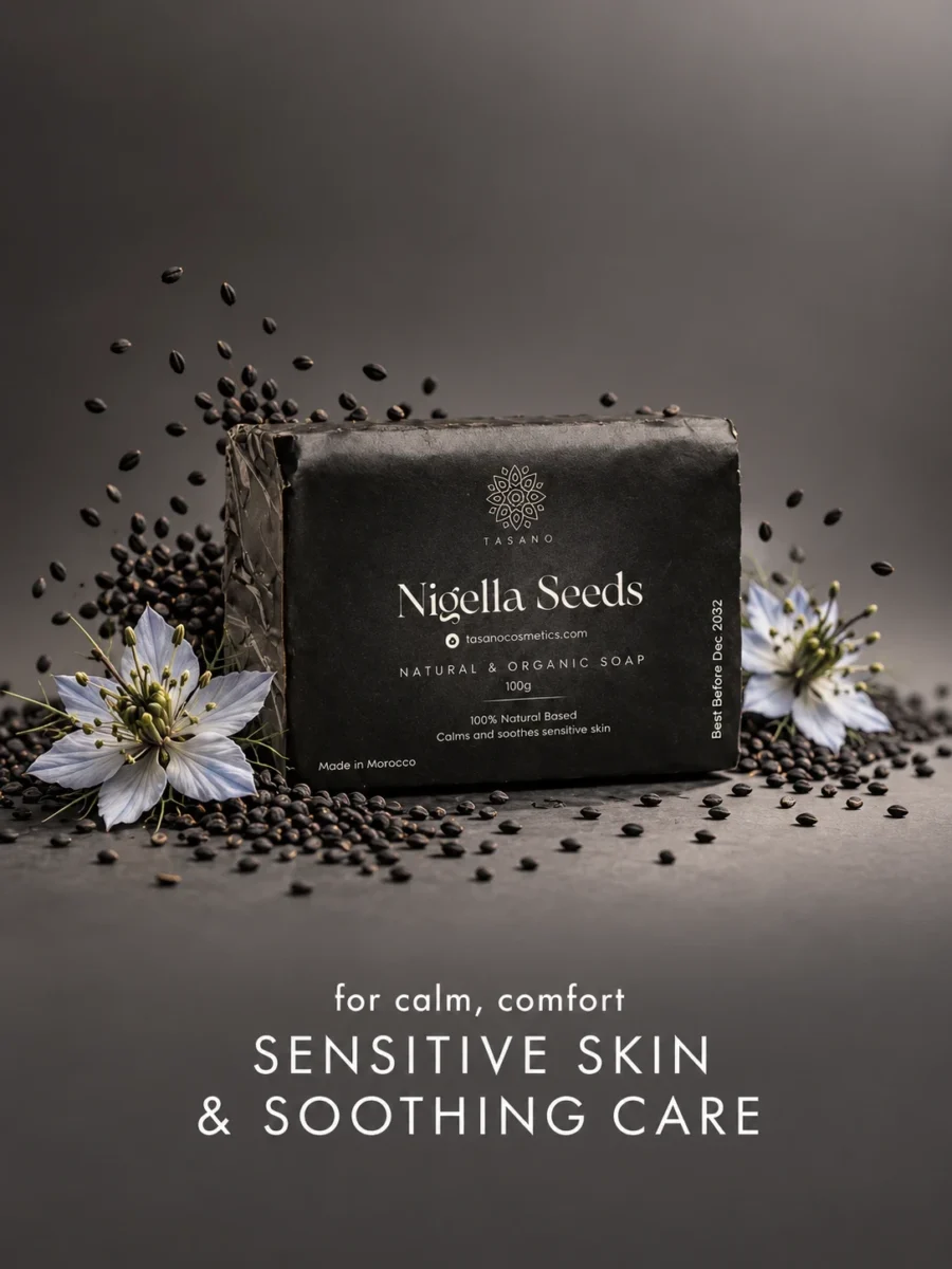 Moroccan black seed soap for sensitive skin, dry-feeling skin and gentle face and body cleansing