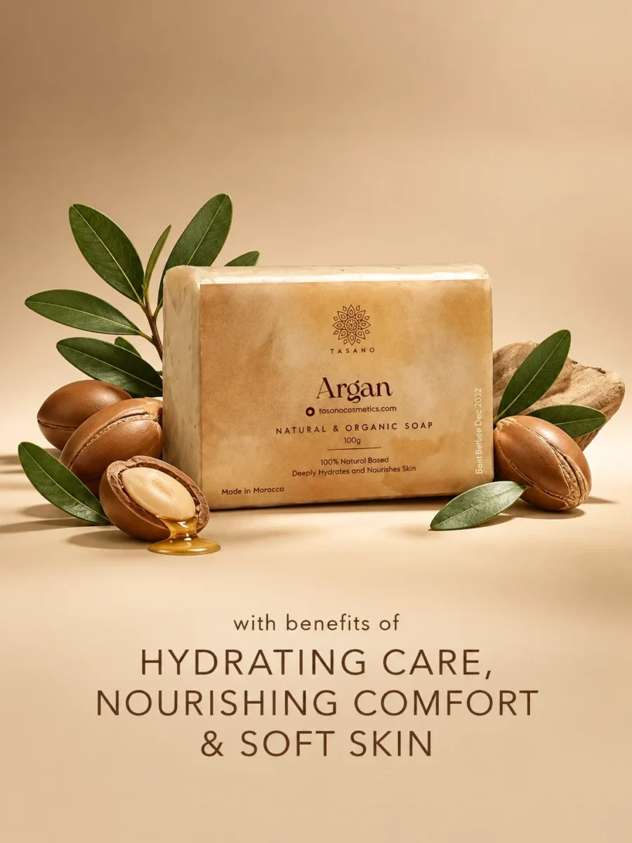 Moroccan argan soap for dry skin, hydrating face and body cleansing and nourishing skincare