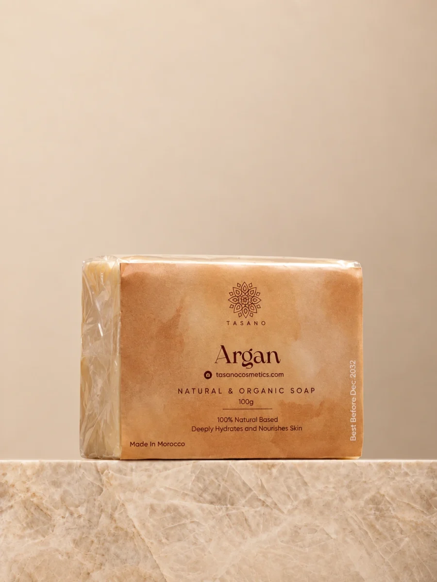 TASANO Moroccan argan soap bar with argan oil for dry skin and nourishing cleansing