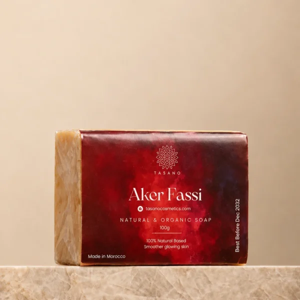 TASANO Moroccan Aker Fassi soap bar for radiant skin and natural rosy glow