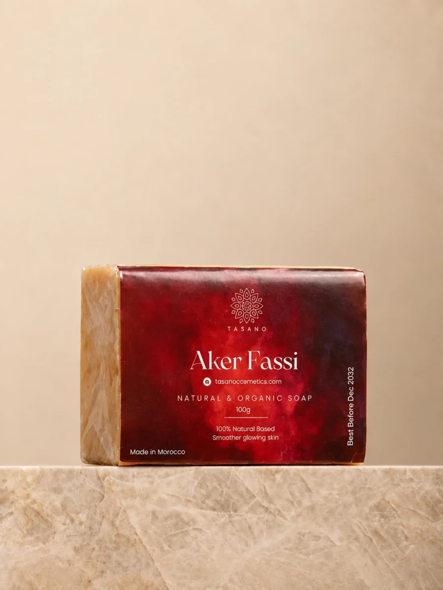 TASANO Moroccan Aker Fassi soap bar for radiant skin and natural rosy glow
