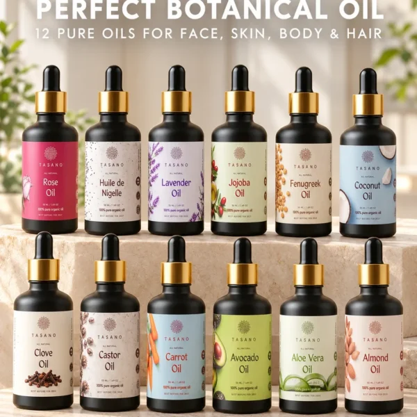 TASANO Botanical Oils Collection | Black Seed, Lavender, Jojoba, Fenugreek and Coconut Oils for skin, hair, scalp and body care