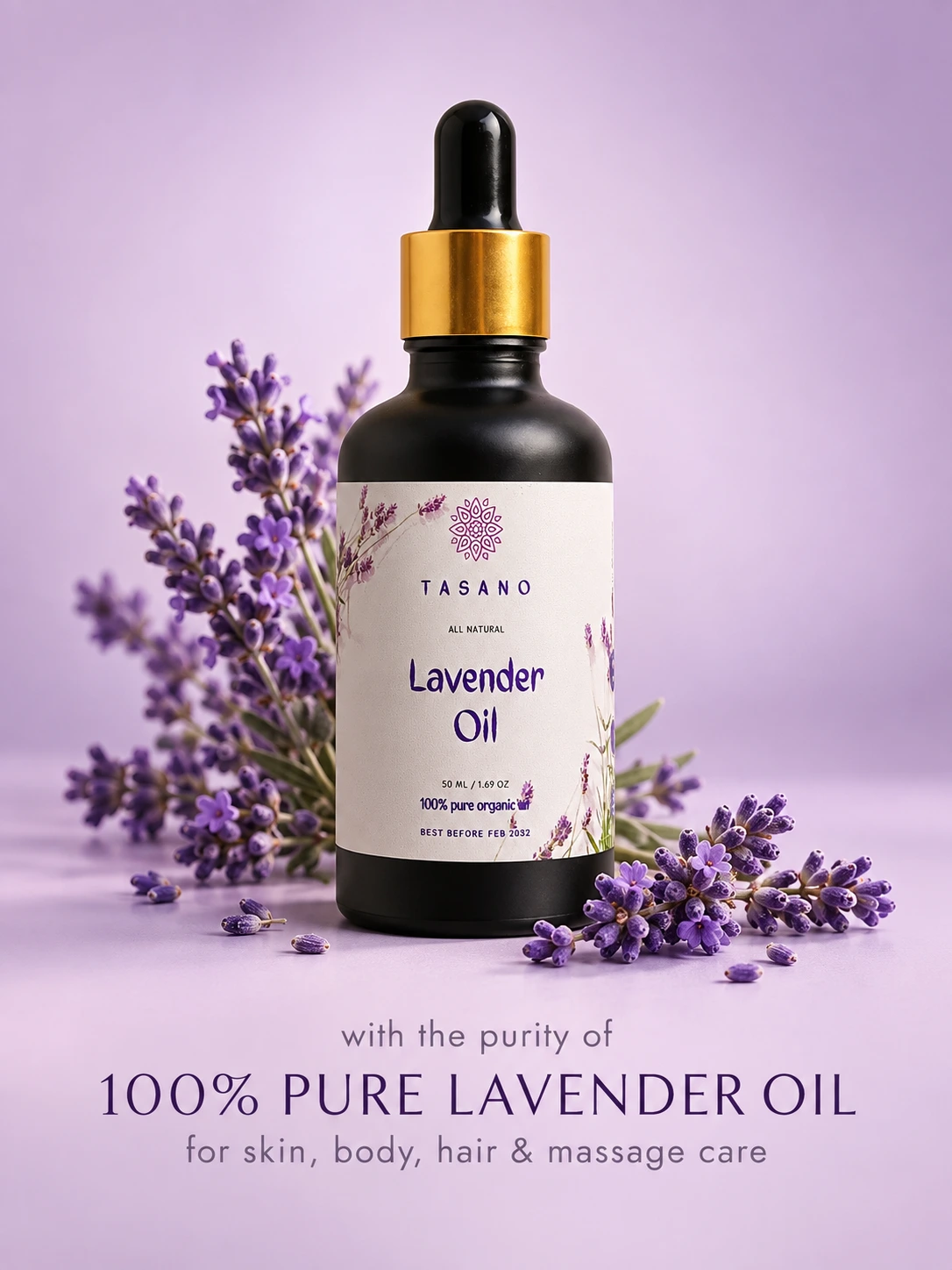 100% pure Lavender Oil for skin, body, hair, scalp and massage care | TASANO