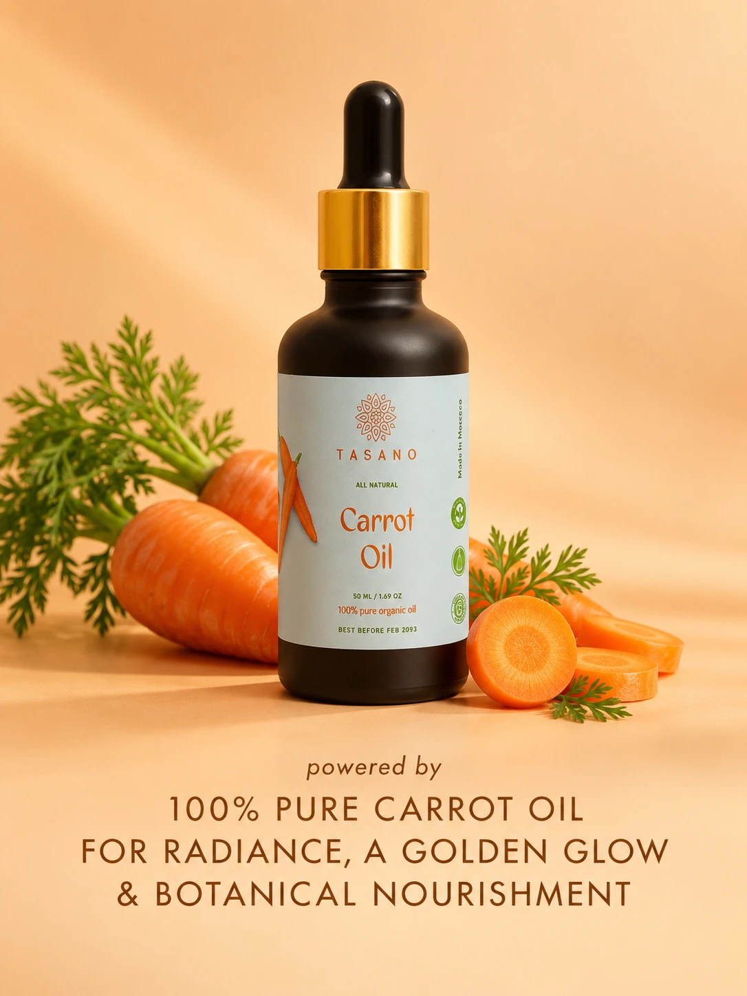 TASANO 100% Pure Carrot Oil for Face, Skin, Body and Hair, nourishing botanical oil for radiant-looking skin