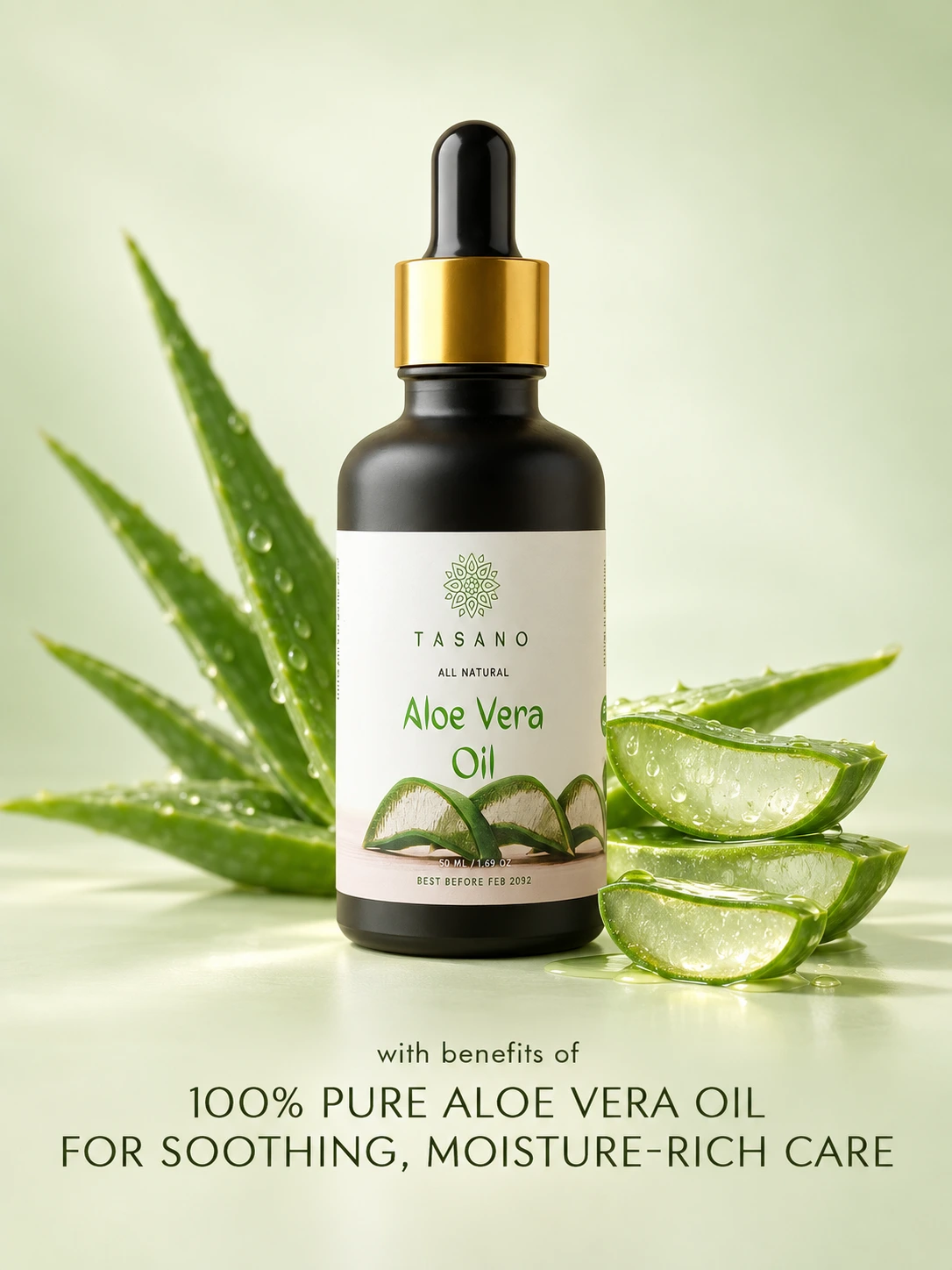 TASANO 100% Pure Aloe Vera Oil for Skin and Hair, soothing moisture-rich botanical oil for face, body and scalp care