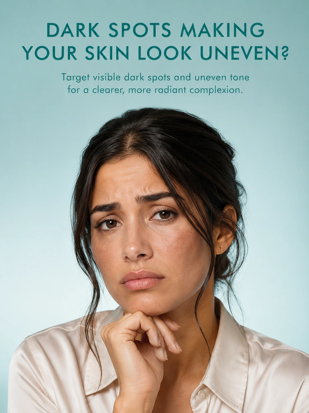Moroccan woman with uneven skin tone and dark spots for TASANO Nila Clay Mask skincare visual