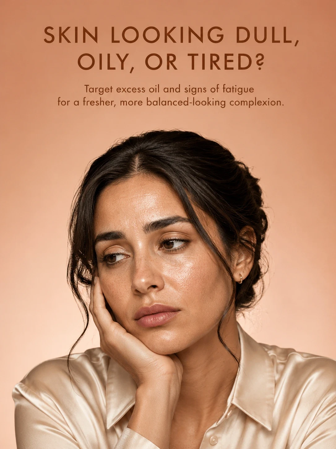 Moroccan woman with dull oily tired skin for TASANO Red Clay Mask skincare visual