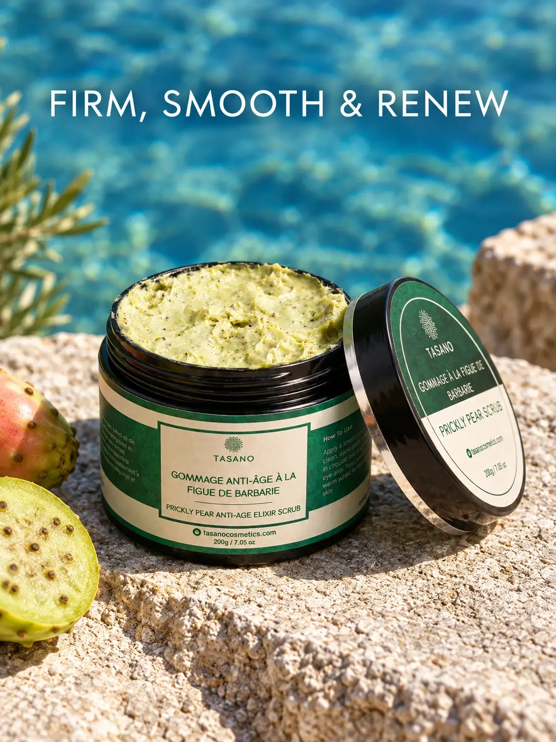 TASANO Prickly Pear Firming Scrub, Moroccan anti-aging face scrub for smoother firmer-looking skin