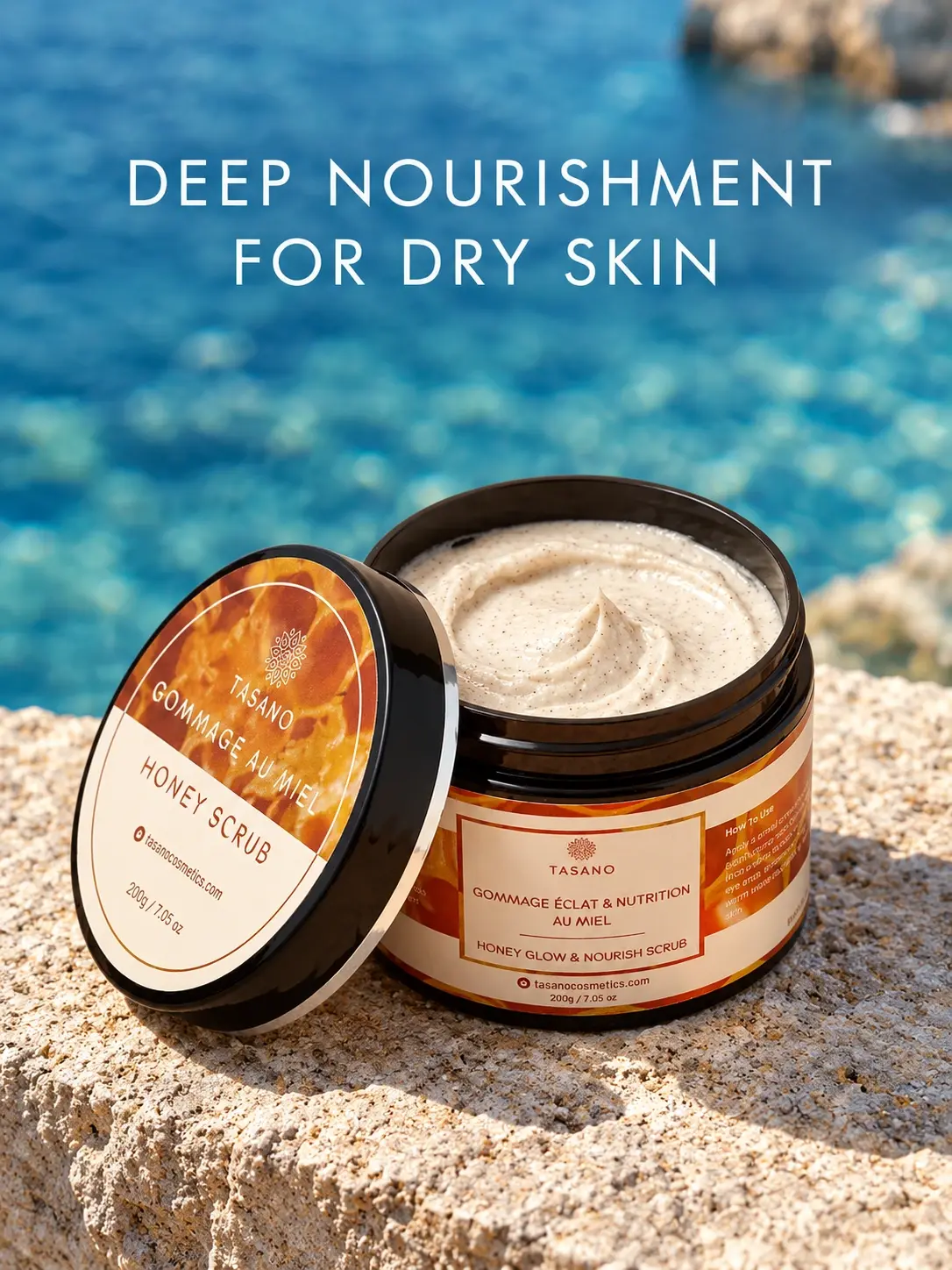 TASANO Honey Scrub for dry skin, nourishing Moroccan body scrub for soft smooth skin