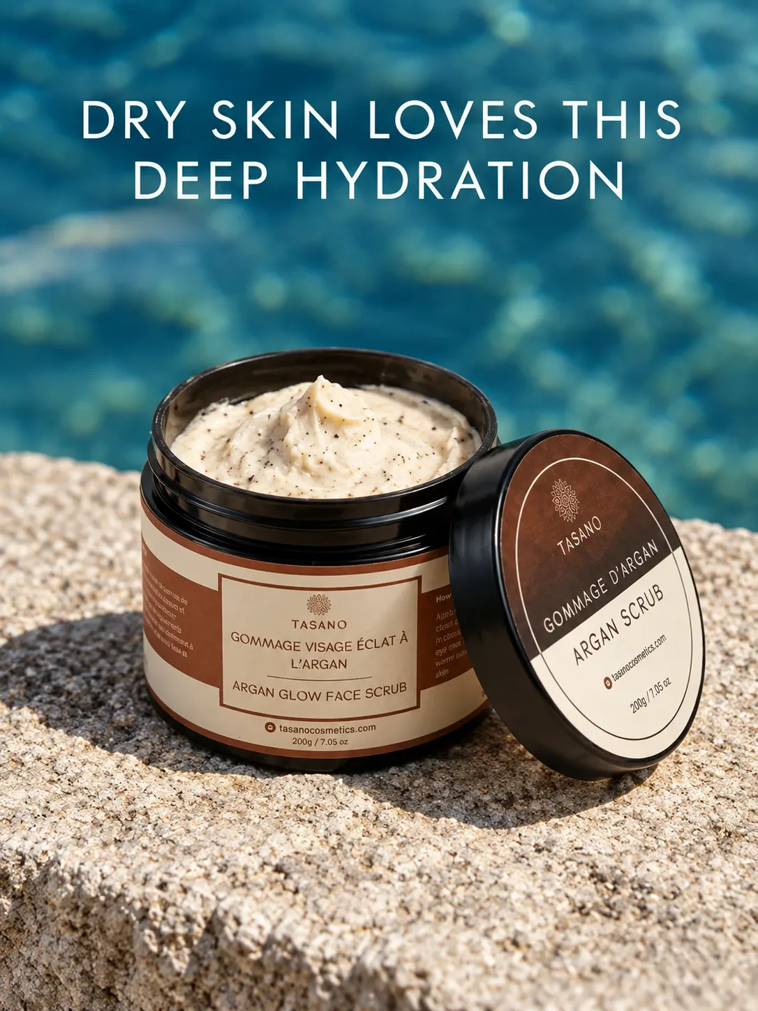 TASANO Argan Body Scrub for dry skin, hydrating Moroccan exfoliator for soft smooth skin