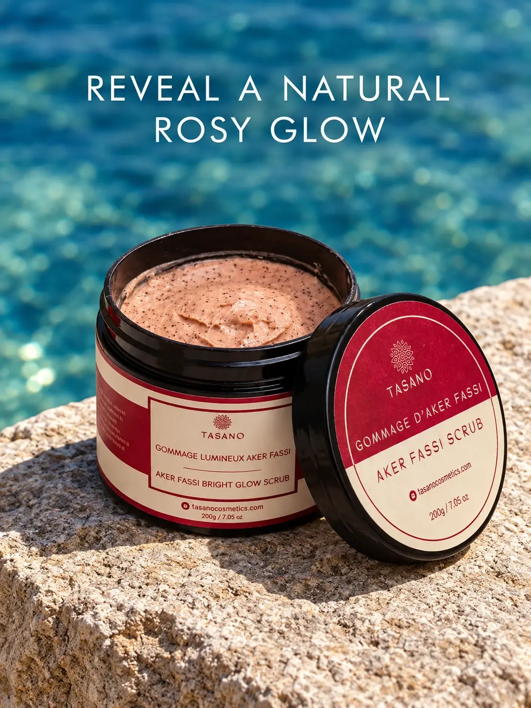 TASANO Aker Fassi Scrub for natural rosy glow, Moroccan body exfoliator for dull tired skin