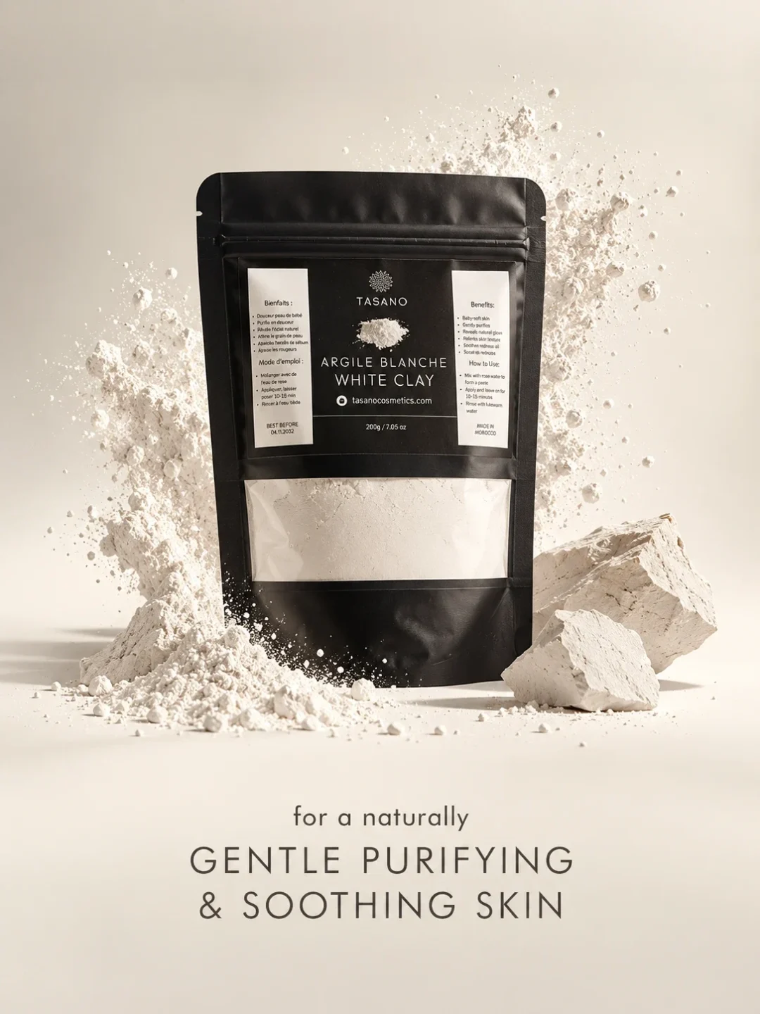 Moroccan White Clay Mask for gentle pore cleansing, excess oil control and soft smooth skin Moroccan White Clay Mask for gentle pore cleansing, excess oil control and soft smooth skin