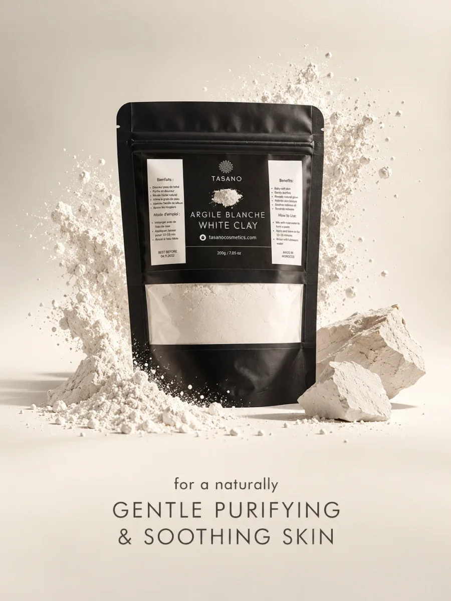 Moroccan White Clay Mask for gentle pore cleansing, excess oil control and soft smooth skin