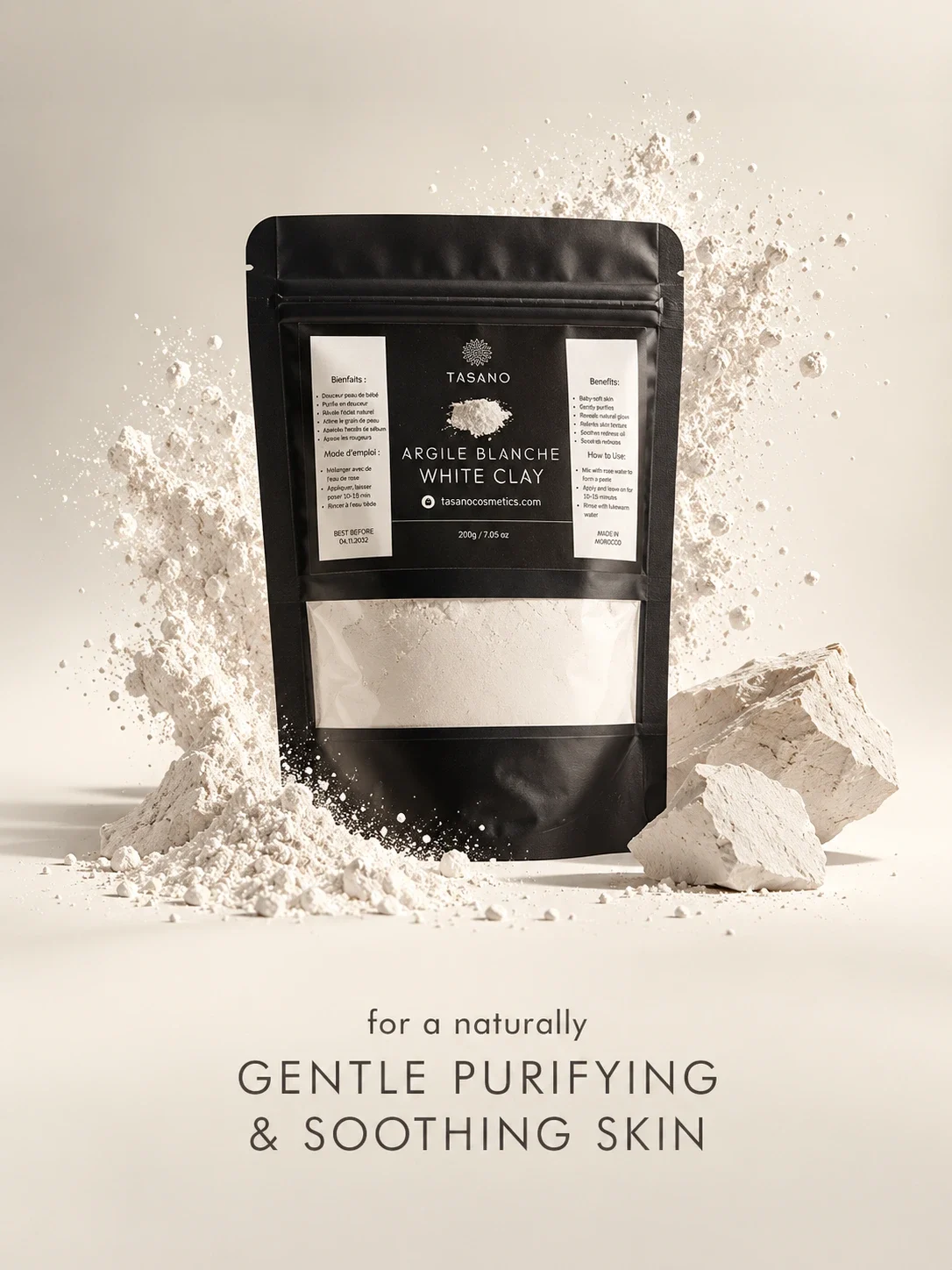 Moroccan White Clay Mask for gentle pore cleansing, excess oil control and soft smooth skin
