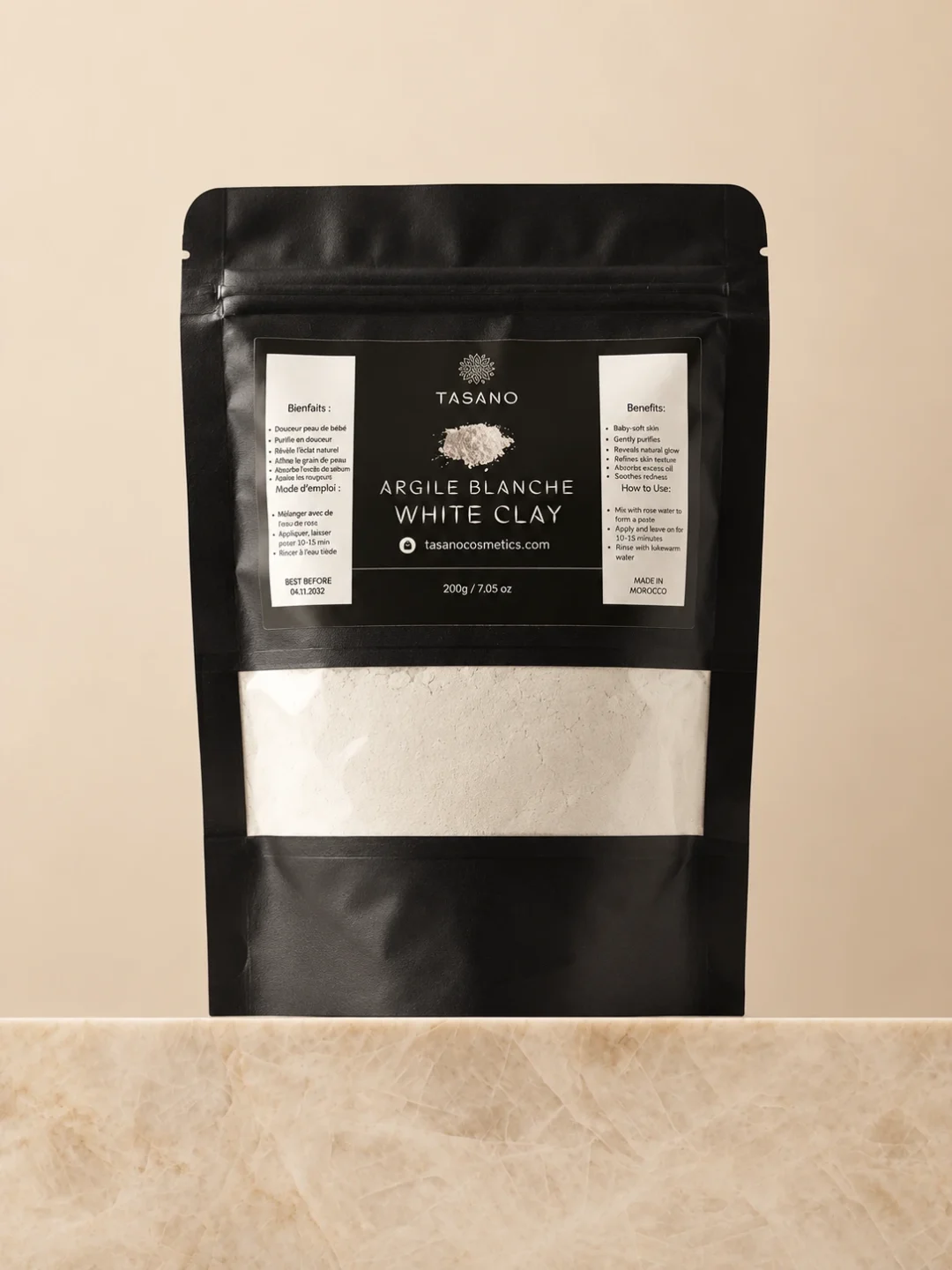 TASANO Moroccan White Clay Powder 200g kaolin face mask for gentle cleansing and oily skin TASANO Moroccan White Clay Powder 200g kaolin face mask for gentle cleansing and oily skin