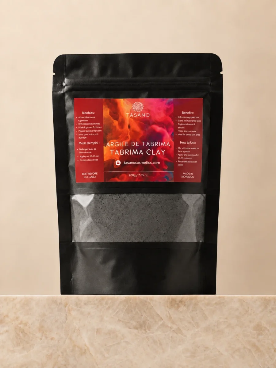 TASANO Moroccan Tbrima Clay 200g traditional hammam body mask for dull rough skin