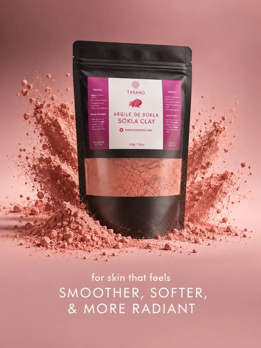 TASANO Moroccan Sokla body powder for exfoliating rough dull skin and traditional Moroccan hammam body care