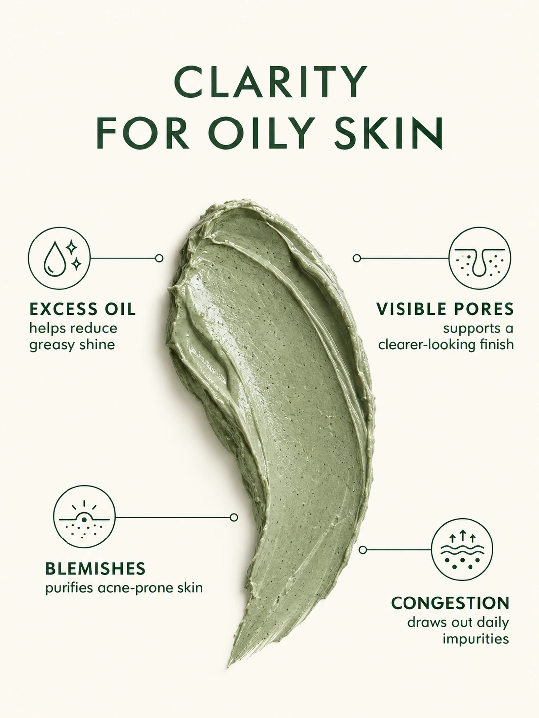 Green Clay Mask for oily skin, congested pores, excess oil, shine and rough skin texture