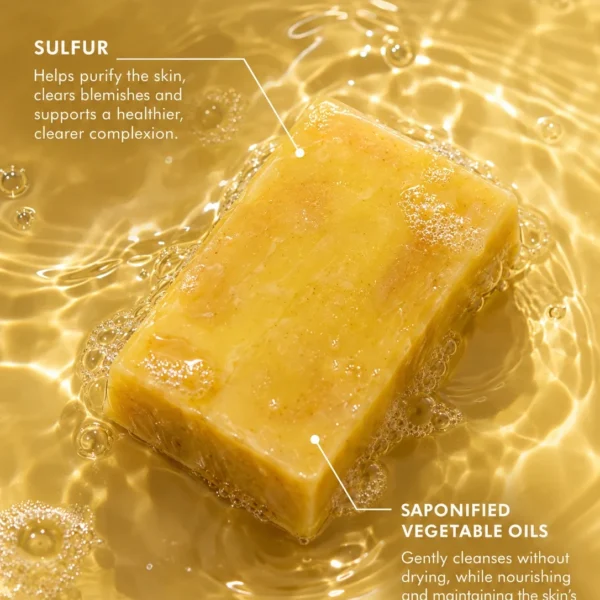 Sulfur bar soap with sulfur and saponified vegetable oils for oily and blemish-prone skin Sulfur bar soap with sulfur and saponified vegetable oils for oily and blemish-prone skin