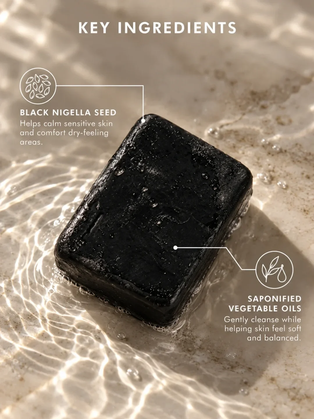 Black seed soap with Nigella sativa and saponified vegetable oils for gentle skin cleansing Black seed soap with Nigella sativa and saponified vegetable oils for gentle skin cleansing