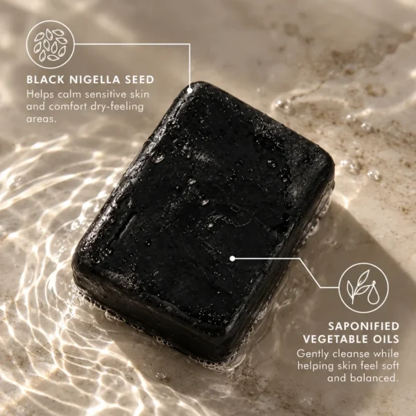 Black seed soap with Nigella sativa and saponified vegetable oils for gentle skin cleansing Black seed soap with Nigella sativa and saponified vegetable oils for gentle skin cleansing