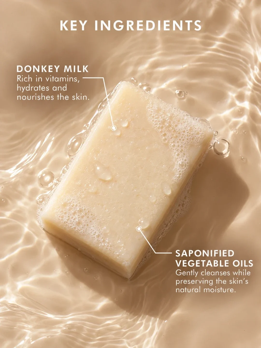 Donkey milk soap with donkey milk and saponified vegetable oils for nourishing skin cleansing