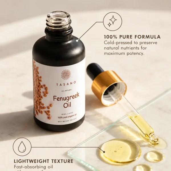 100% pure Fenugreek Oil formula with nourishing lightweight hair oil texture | TASANO