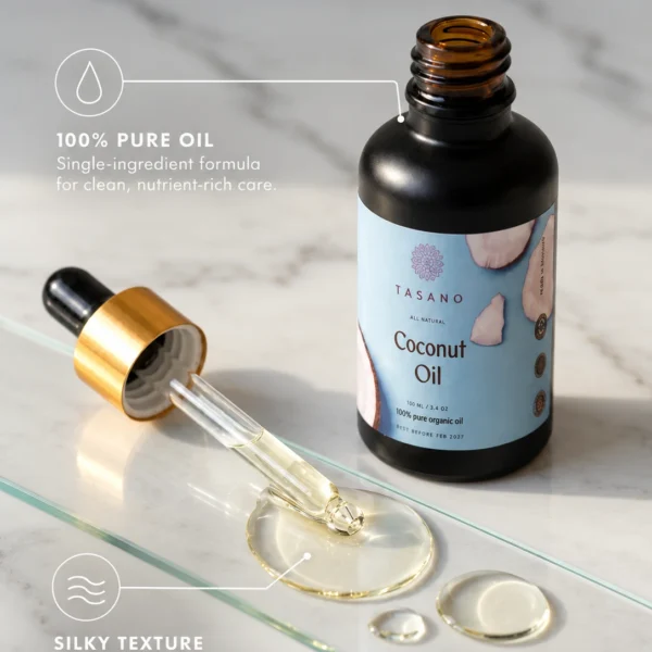 100% pure Coconut Oil formula with rich conditioning oil texture | TASANO