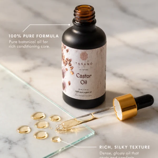 Pure Castor Oil formula with rich viscous texture for intensive hair, scalp, lash, brow and skin conditioning