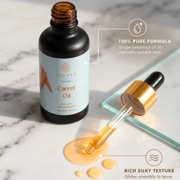 Pure Carrot Oil formula with lightweight silky texture for face, body, dry skin and hair conditioning Pure Carrot Oil formula with lightweight silky texture for face, body, dry skin and hair conditioning