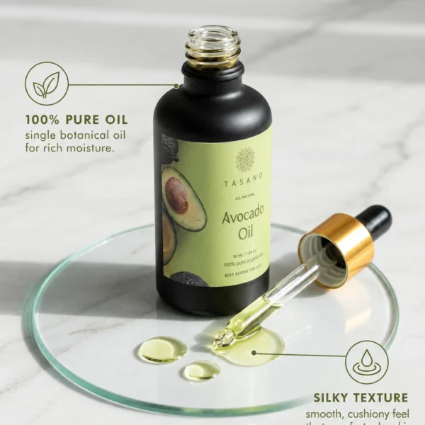 Pure Avocado Oil formula with rich silky texture for dry skin, body moisturizing and intensive hair conditioning Pure Avocado Oil formula with rich silky texture for dry skin, body moisturizing and intensive hair conditioning