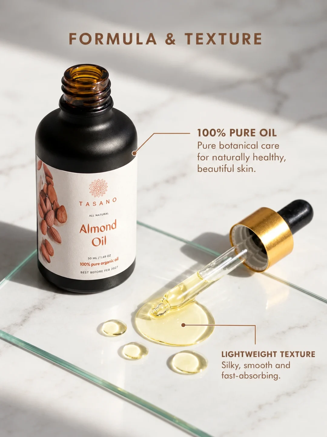 Pure Sweet Almond Oil formula with silky lightweight texture for skin moisturizing, body massage and hair care Pure Sweet Almond Oil formula with silky lightweight texture for skin moisturizing, body massage and hair care