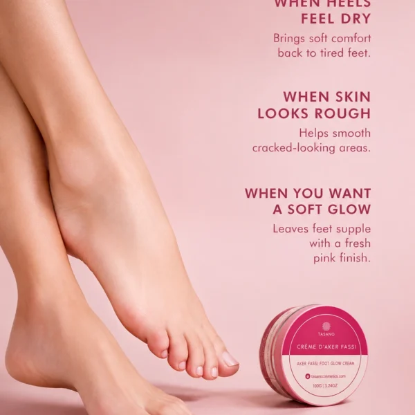 Aker Fassi foot cream for dry feet, rough heels, dull feet, and soft pinkish glow