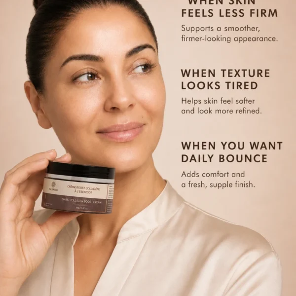 Snail cream for fine lines, wrinkles, tired skin, loss of firmness, and smoother skin texture
