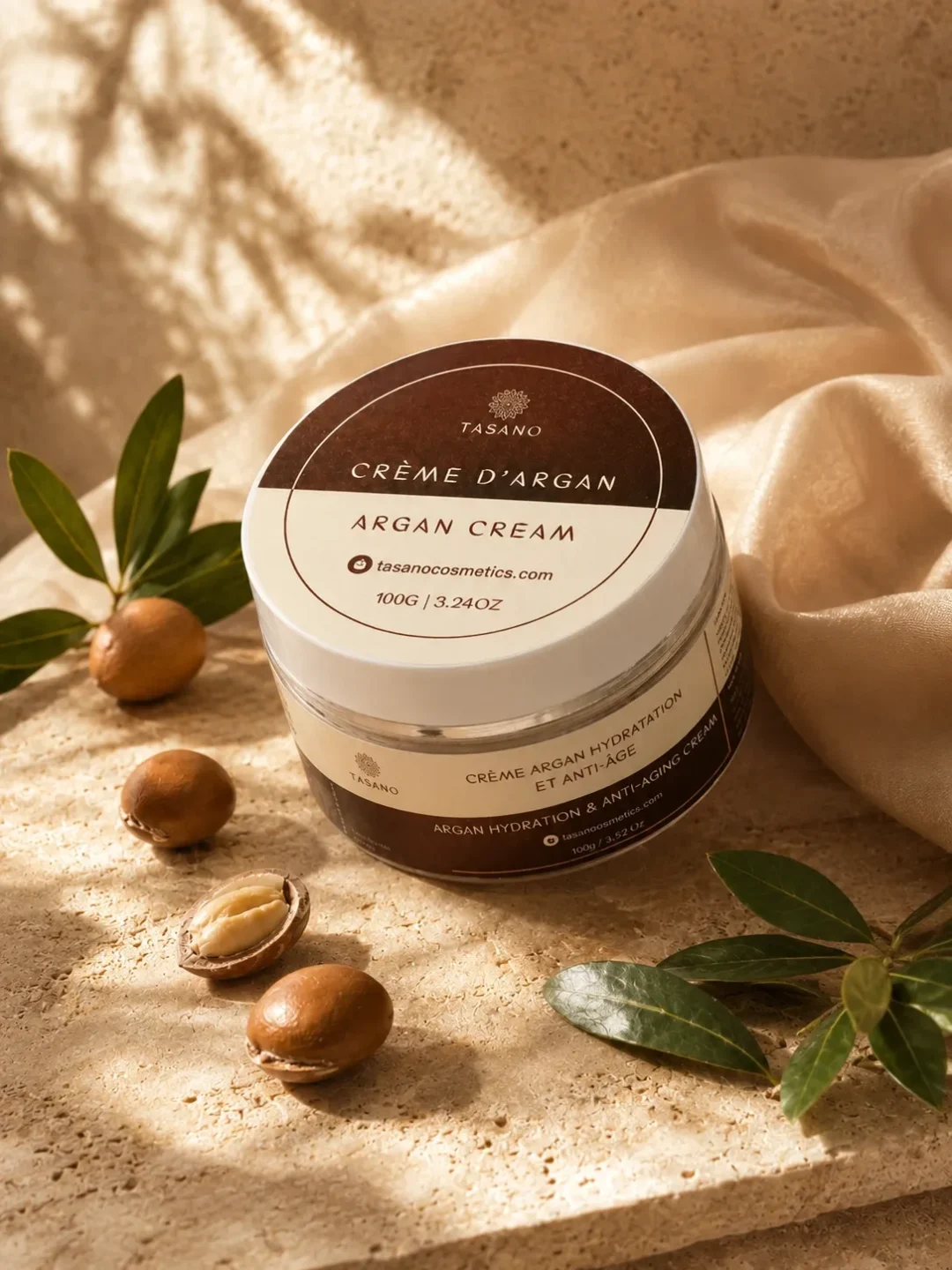 Argan oil face cream with Moroccan argan nuts for deep hydration, smoother skin, and anti-aging skincare