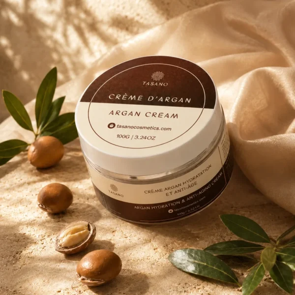 Argan oil face cream with Moroccan argan nuts for deep hydration, smoother skin, and anti-aging skincare