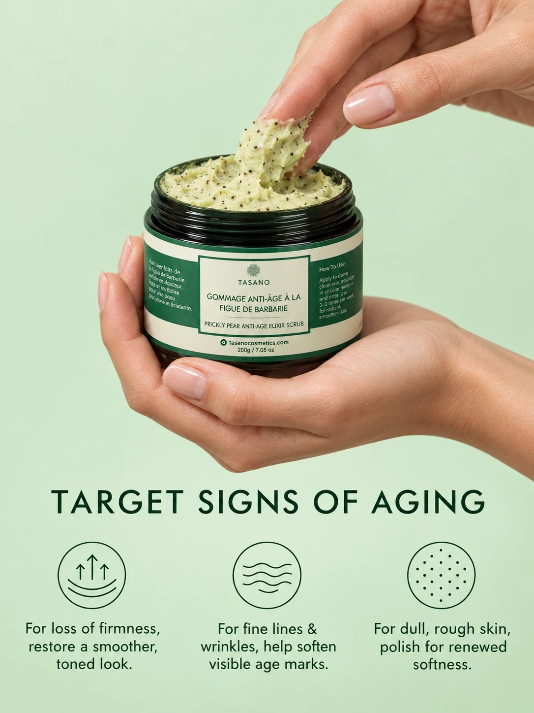 Firming face scrub for mature skin, fine lines and loss of firmness with Moroccan prickly pear