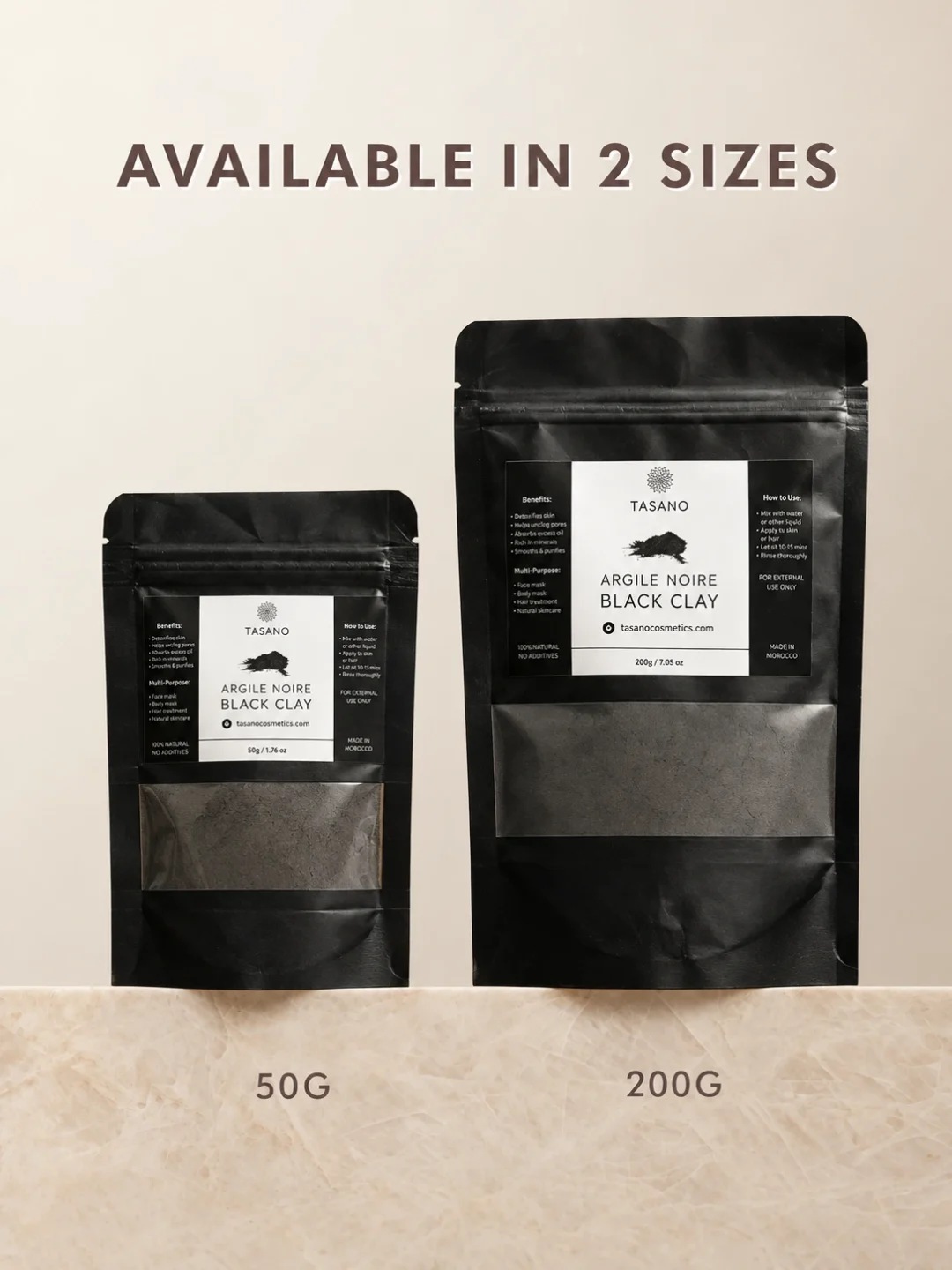 TASANO Moroccan Black Clay Mask 50g and 200g sizes for oily skin and deep pore cleansing TASANO Moroccan Black Clay Mask 50g and 200g sizes for oily skin and deep pore cleansing
