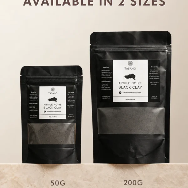 TASANO Moroccan Black Clay Mask 50g and 200g sizes for oily skin and deep pore cleansing TASANO Moroccan Black Clay Mask 50g and 200g sizes for oily skin and deep pore cleansing