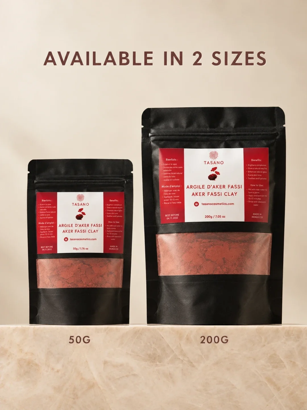 TASANO Moroccan Aker Fassi Clay Mask 50g and 200g sizes for natural rosy glowing skin TASANO Moroccan Aker Fassi Clay Mask 50g and 200g sizes for natural rosy glowing skin