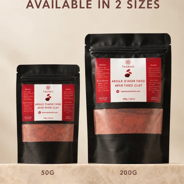TASANO Moroccan Aker Fassi Clay Mask 50g and 200g sizes for natural rosy glowing skin TASANO Moroccan Aker Fassi Clay Mask 50g and 200g sizes for natural rosy glowing skin