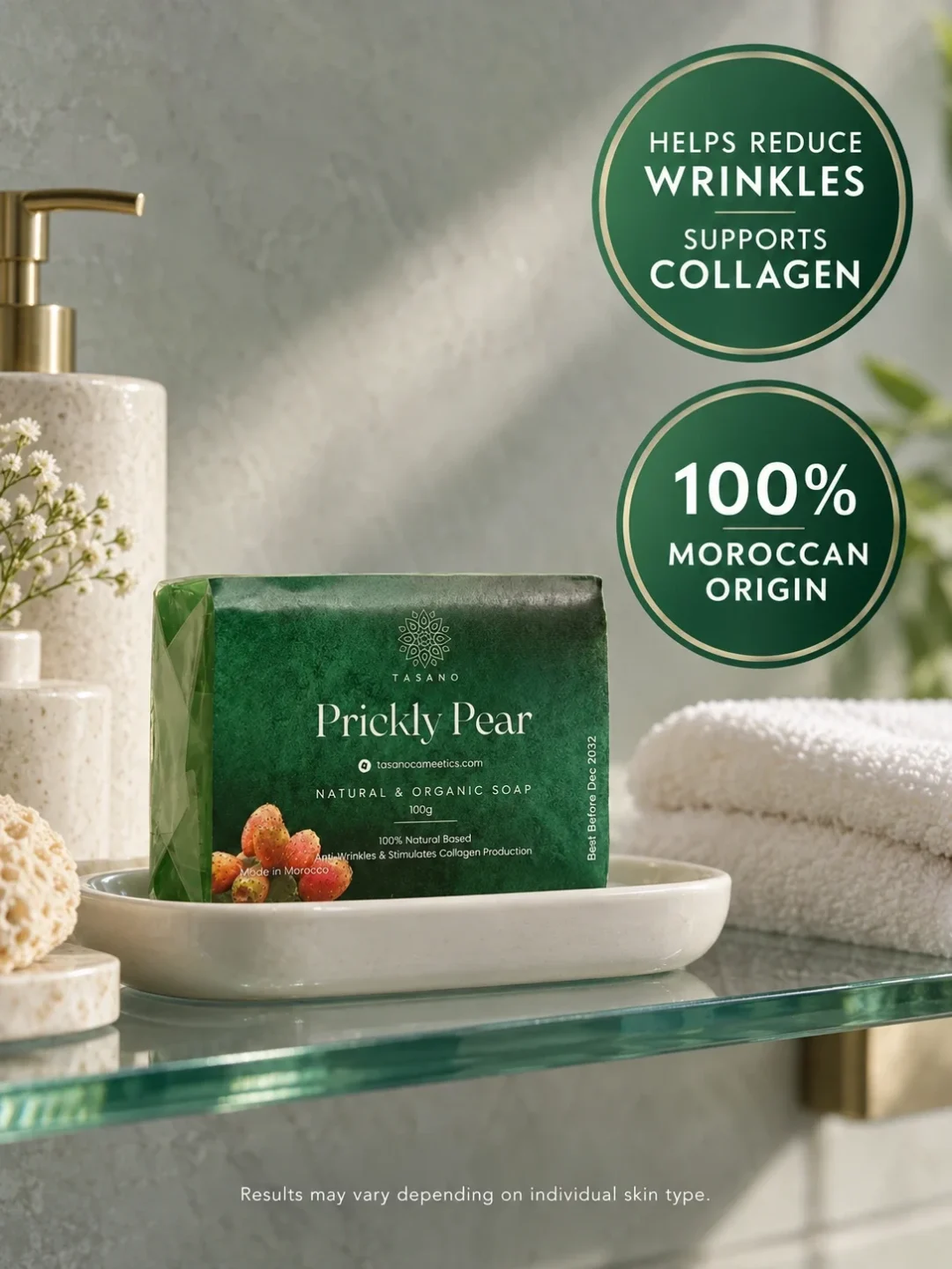 Moroccan prickly pear soap benefits for wrinkles, skin firmness, mature skin and youthful-looking radiance