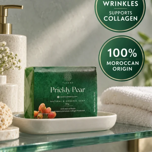 Moroccan prickly pear soap benefits for wrinkles, skin firmness, mature skin and youthful-looking radiance