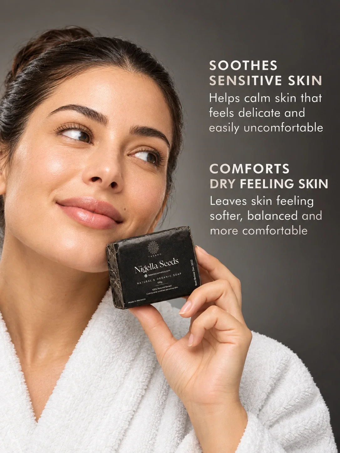 Nigella black seed soap for soothing sensitive skin and supporting softer comfortable-looking skin