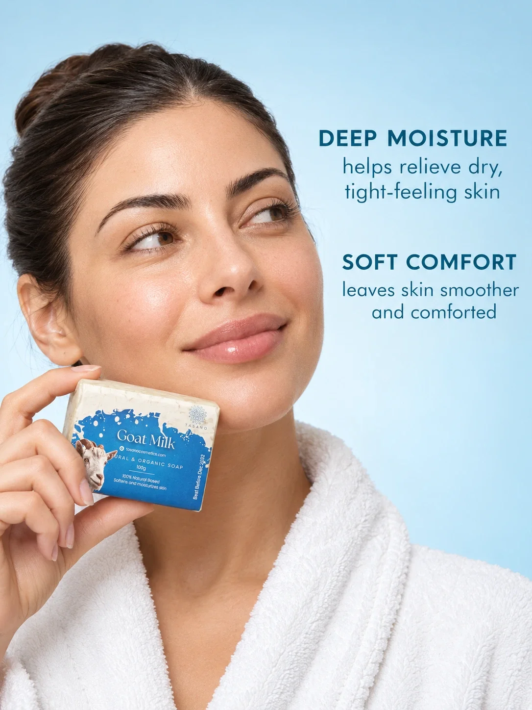 Moisturizing goat milk soap for softer skin, improved comfort and smoother-looking texture