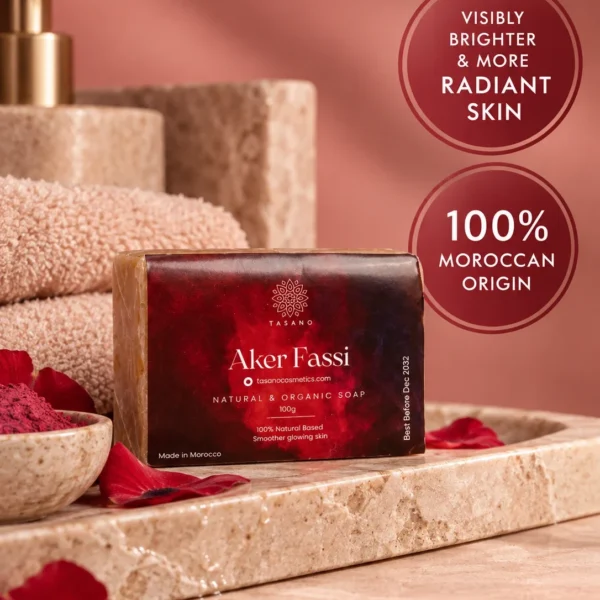 Moroccan Aker Fassi soap benefits for dull skin, natural rosy glow and visible radiance