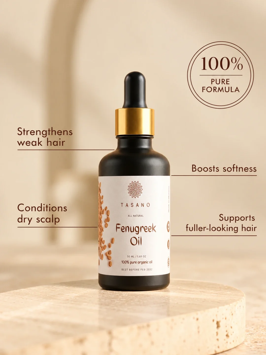 Fenugreek Oil benefits for stronger-looking hair, scalp and dry ends | 100% Pure Oil