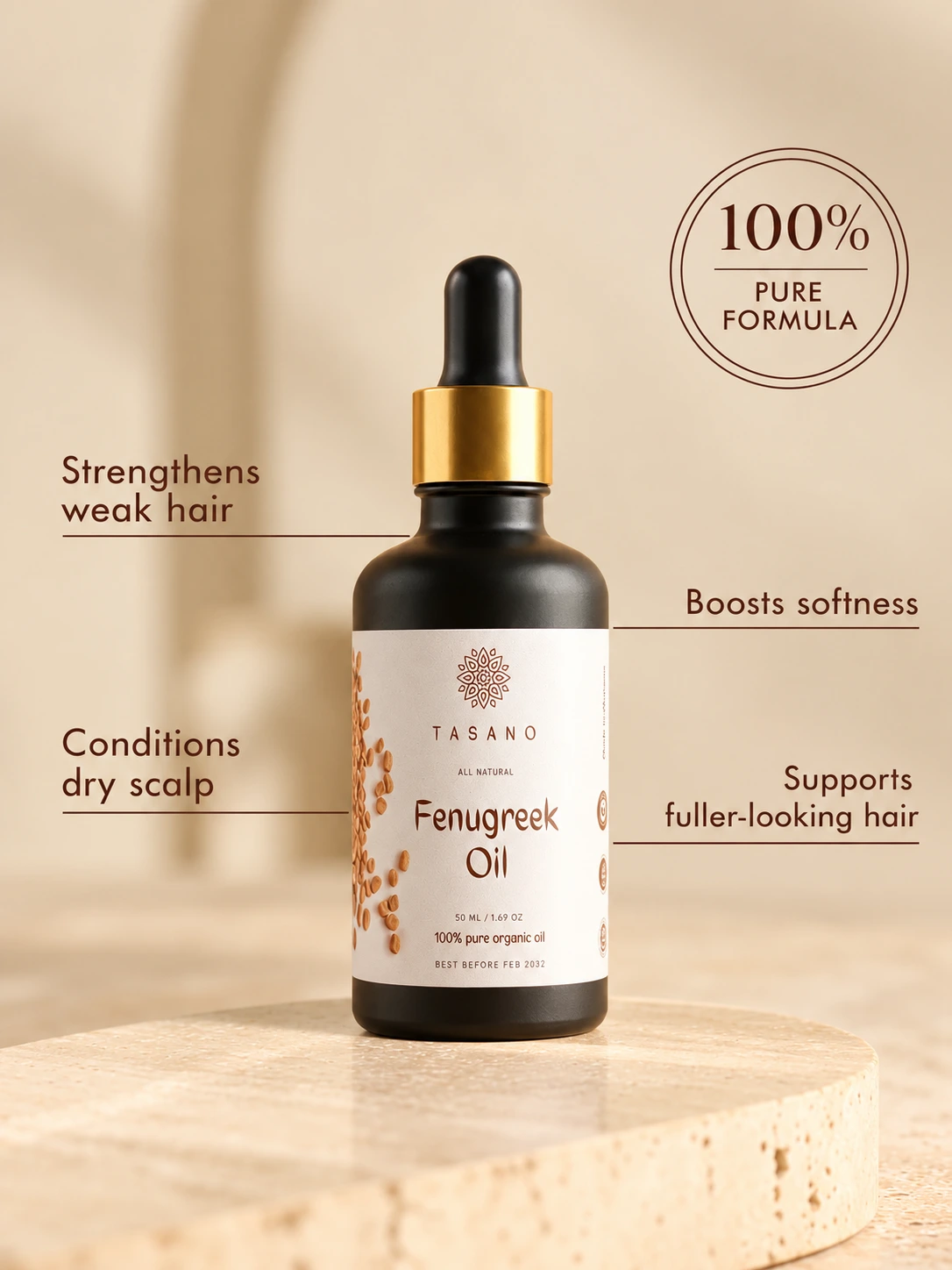 Fenugreek Oil benefits for stronger-looking hair, scalp and dry ends | 100% Pure Oil