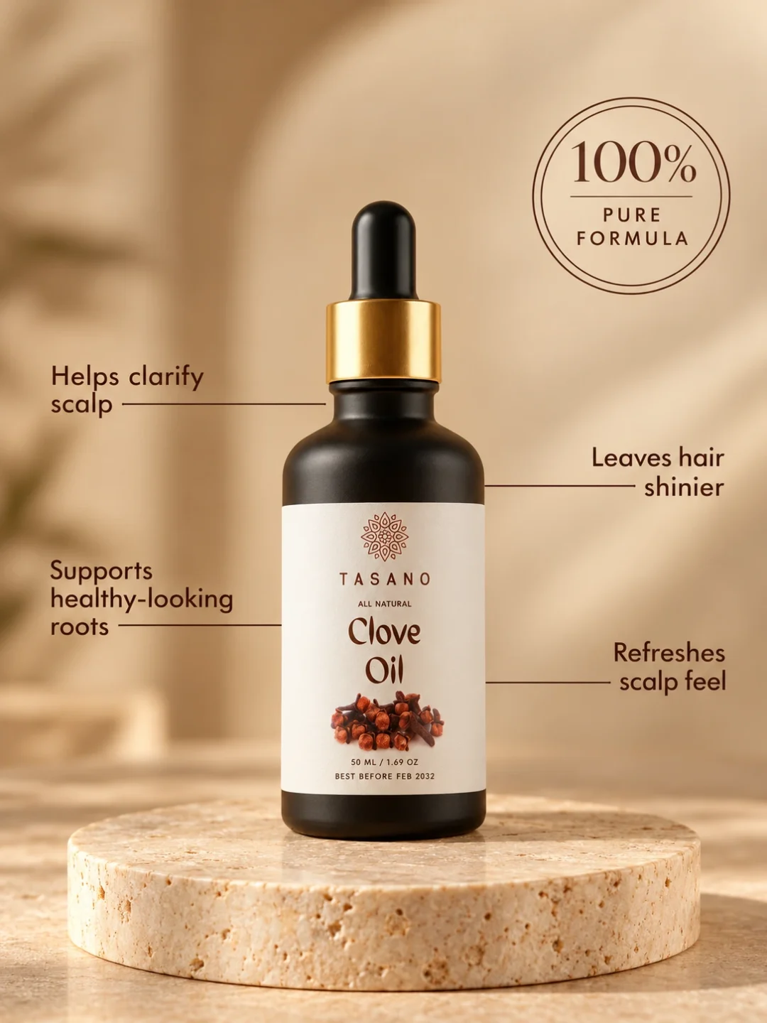 Pure Clove Oil for hair and scalp care, helps condition dry hair and support a refreshed, nourished-looking scalp